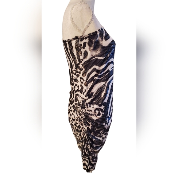 Body Central One-Shoulder Zebra Cheetah Print Ruched Bodycon Mini Dress Size M - Picture 4 of 7